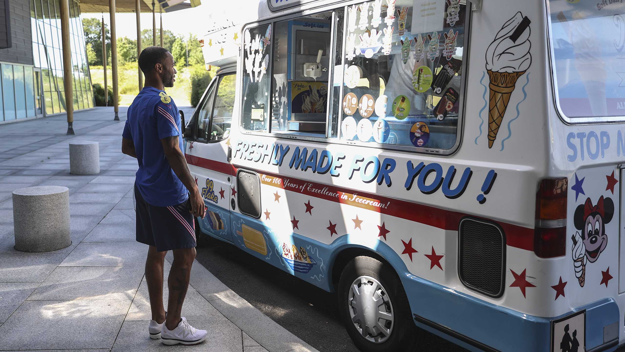 Raheem Sterling at an ice-cream van during EURO 2020
