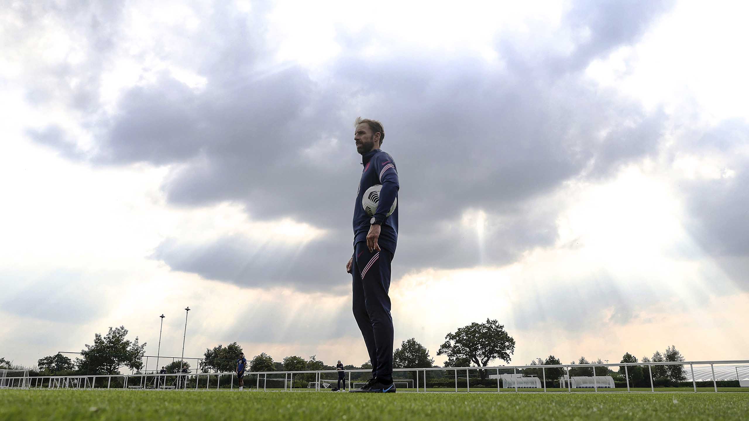 England manager Gareth Southgate watches training at St. George's Park
