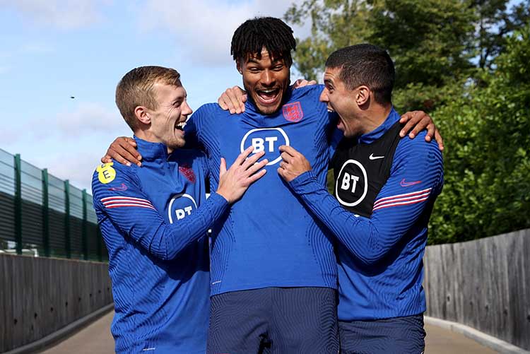 England's James Ward-Prowse, Tyrone Mings and Conor Coady