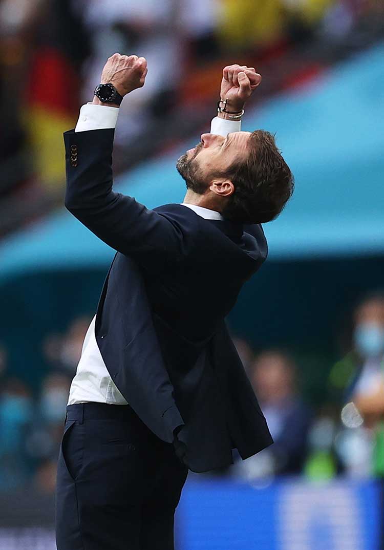 England manager Gareth Southgate celebrates against Germany at EURO 2020