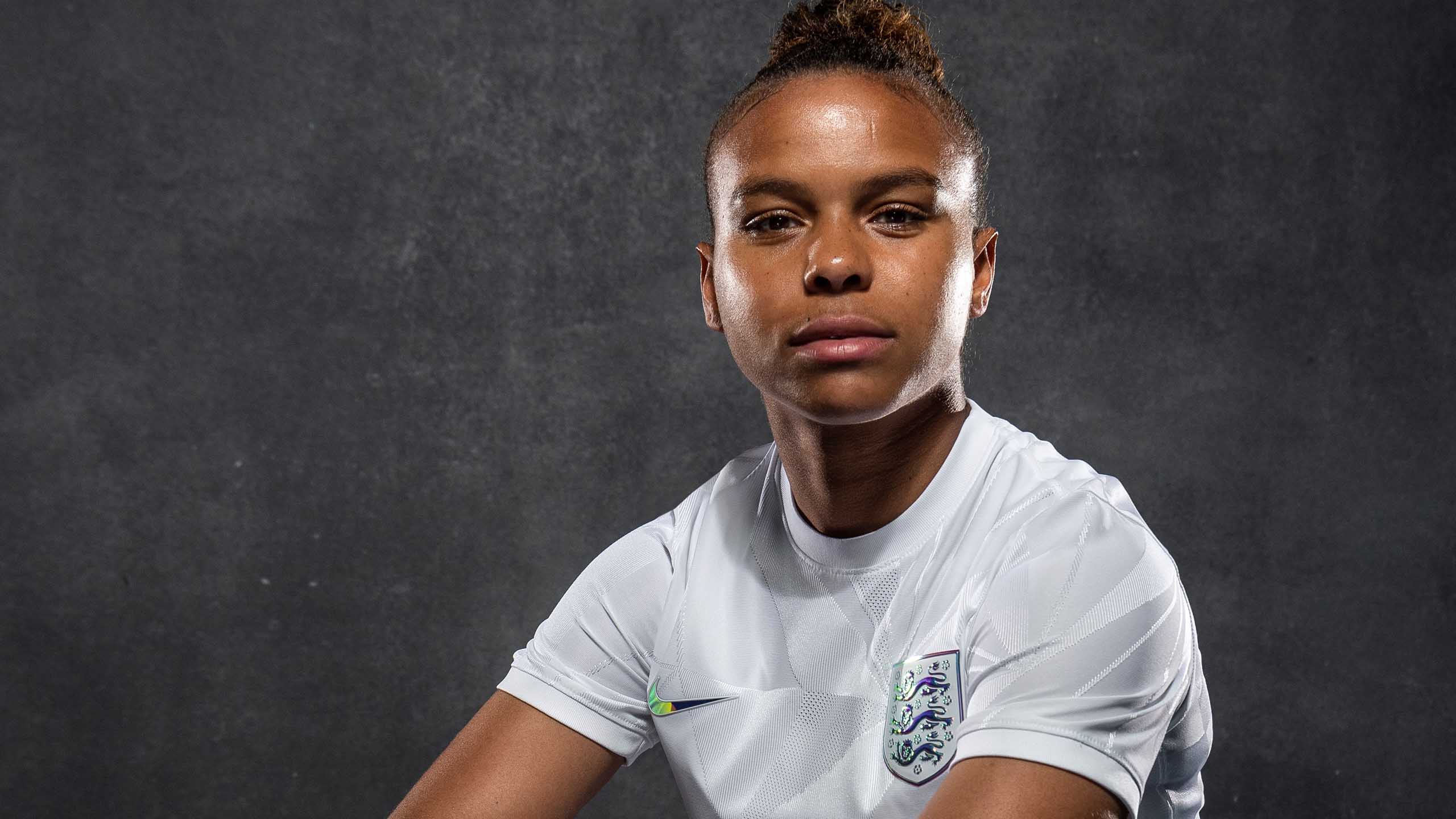 Nikita Parris models the new England Women's home shirt