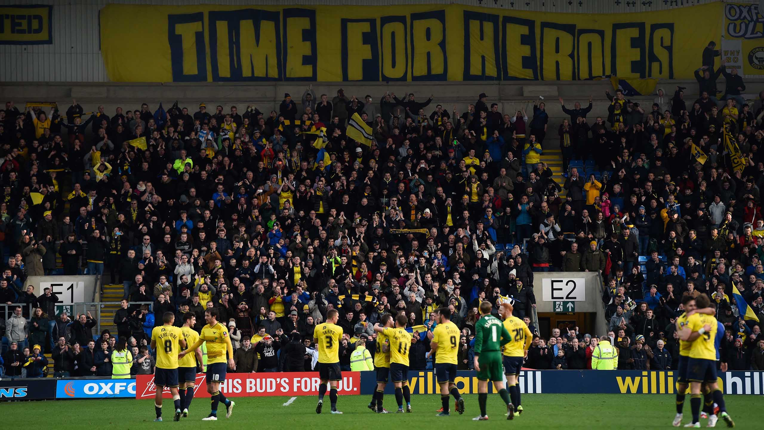 Oxford United celebrate their FA Cup third round win over Swansea City