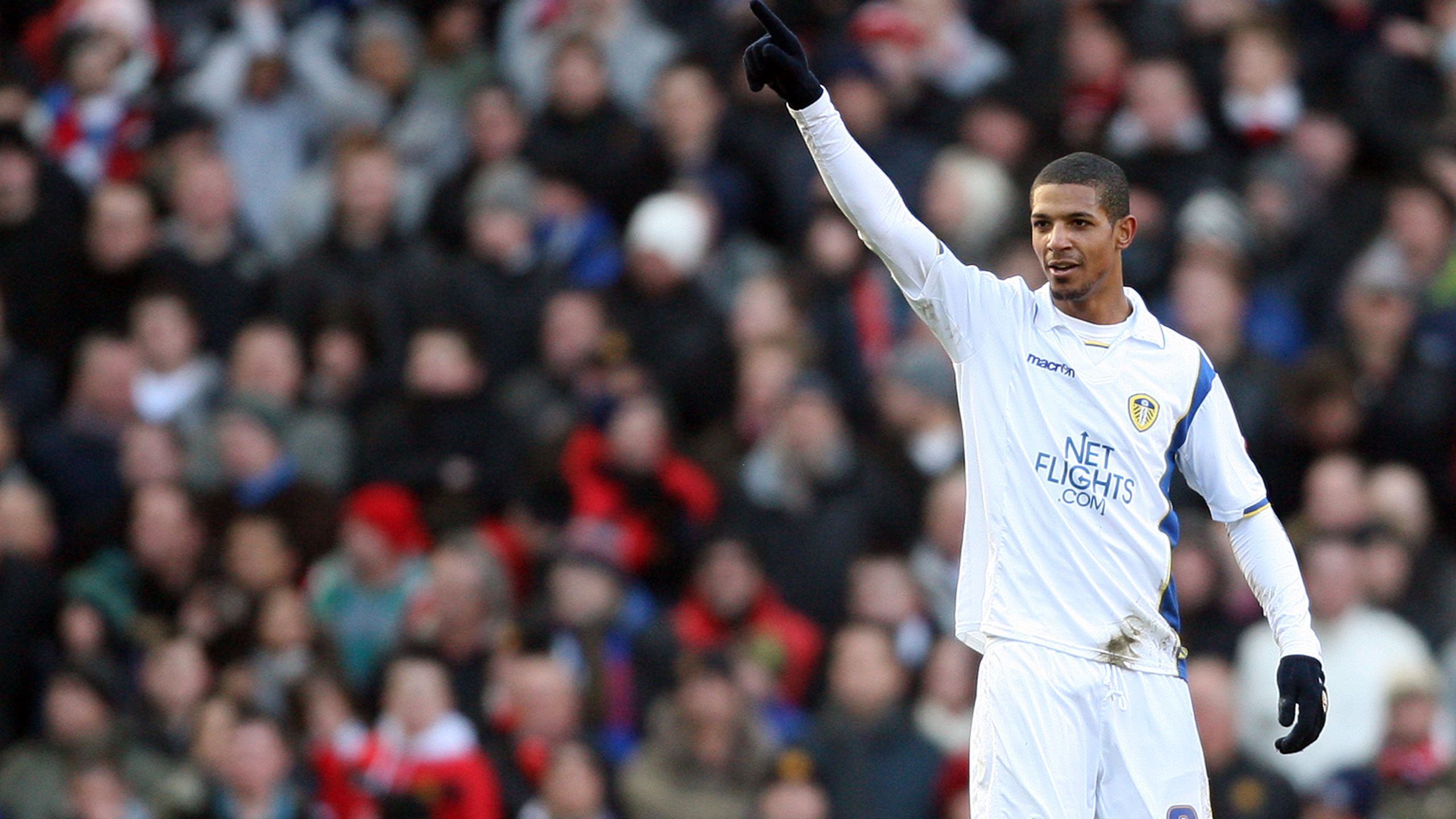 Leeds United's Jermain Beckford celebrates after scoring their FA Cup winner at Manchester United