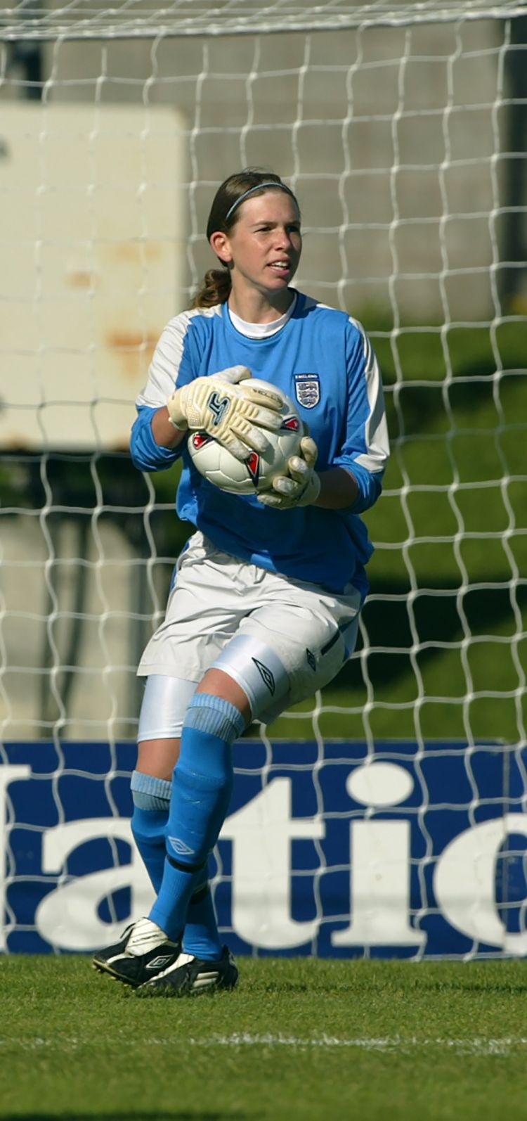 Carly Telford in action for England WU19s in 2004