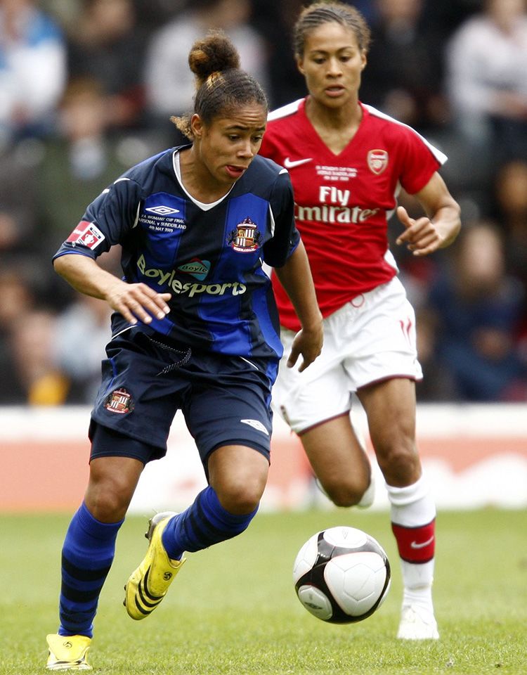 In action against Rachel Yankey in the Women's FA Cup Final against Arsenal in 2009