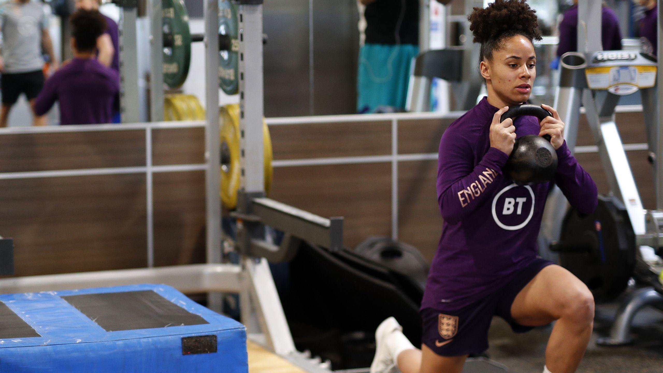 England's Demi Stokes working in the gym