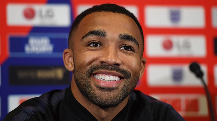 England's Callum Wilson smiling at a press conference