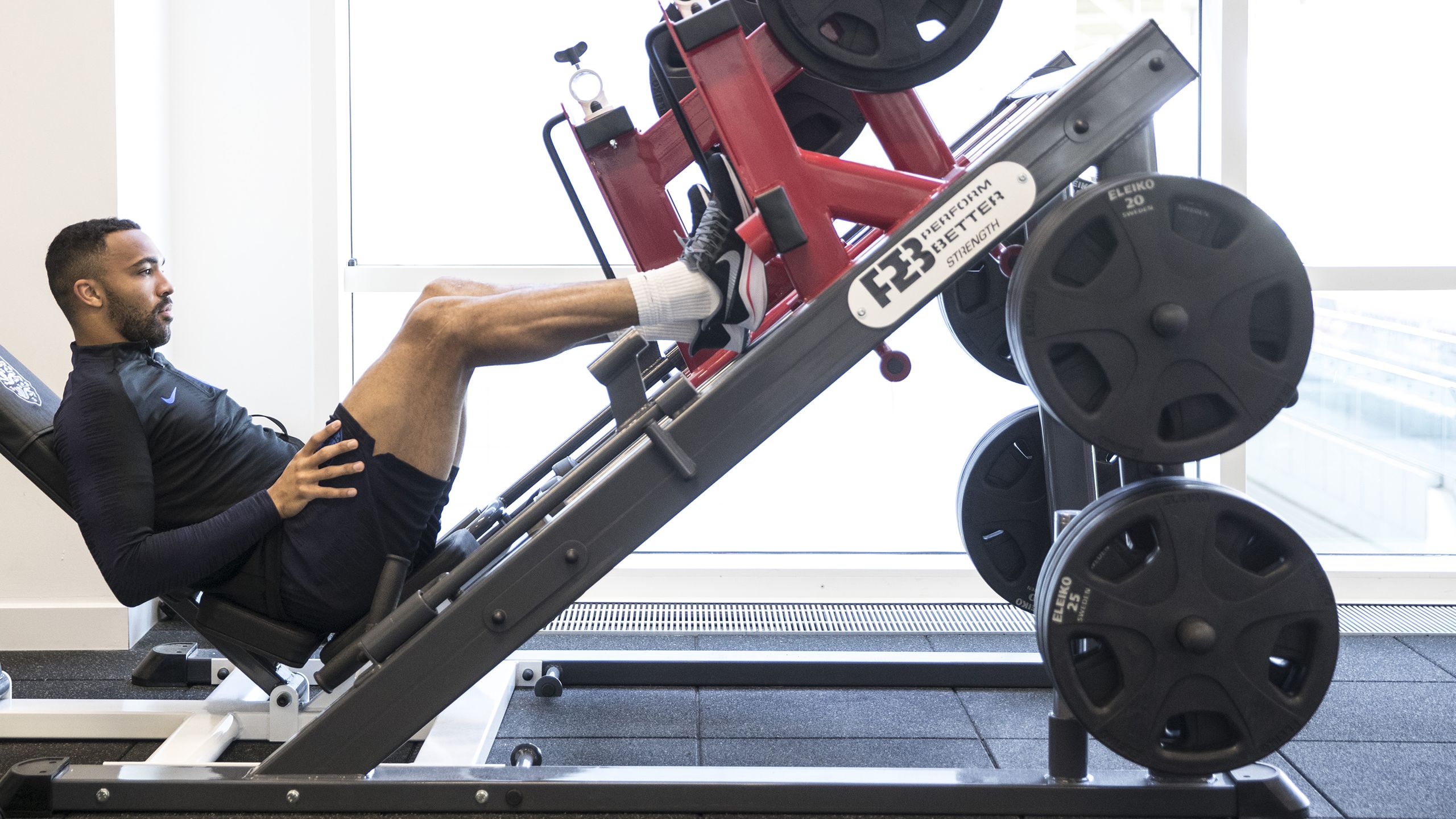 England's Callum Wilson does some gym work